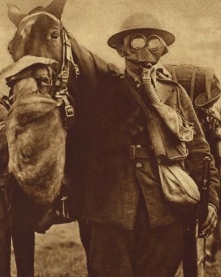 British Soldier and Horse Wearing Gas Masks